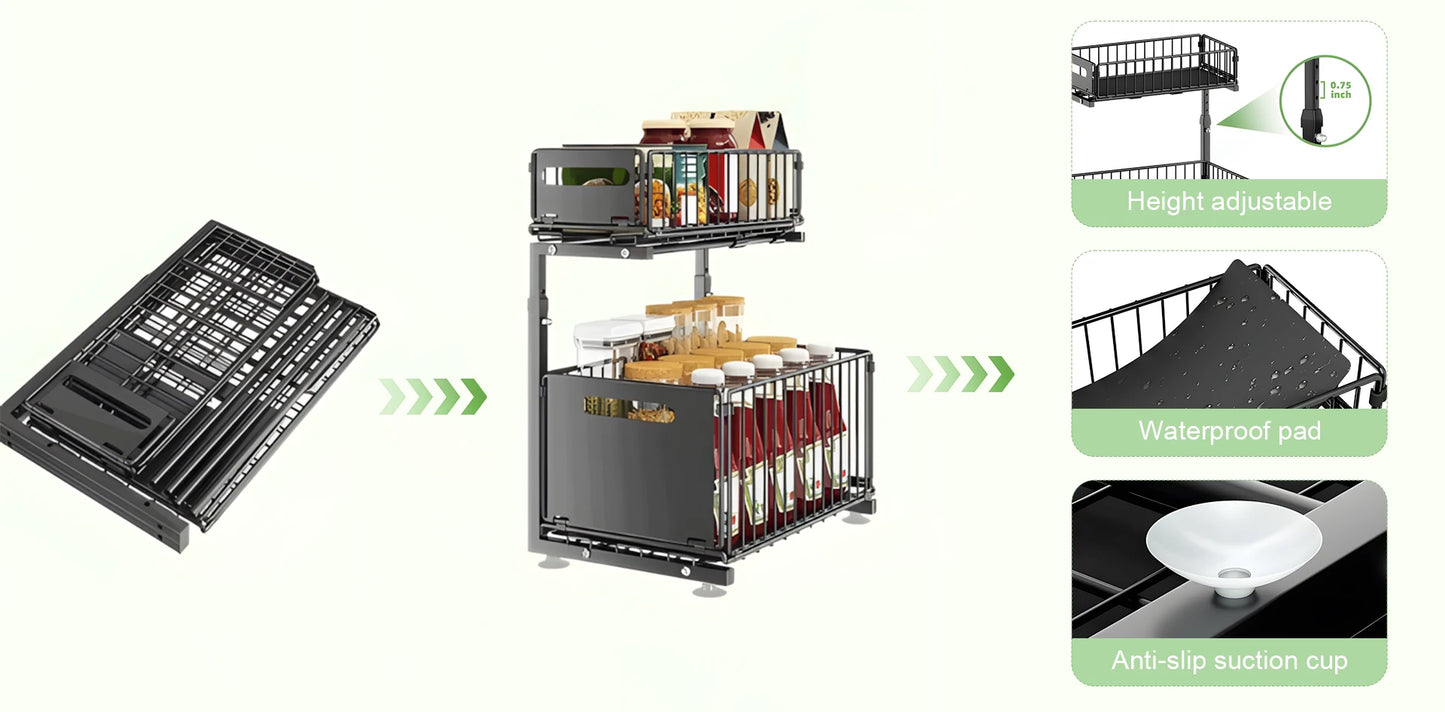 Undersink Pull-Out Organizer Cabinet (2 Tiers) - Maximize Space, Minimize Mess