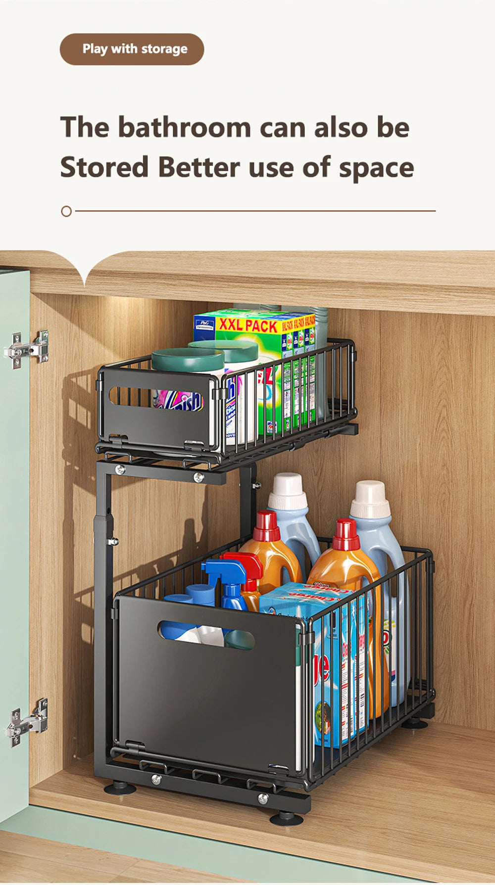 Undersink Pull-Out Organizer Cabinet (2 Tiers) - Maximize Space, Minimize Mess