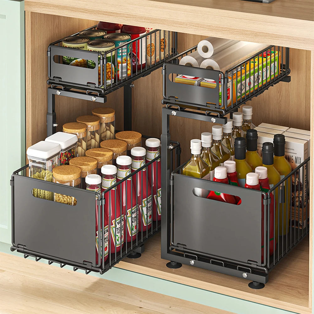 Undersink Pull-Out Organizer Cabinet (2 Tiers) - Maximize Space, Minimize Mess