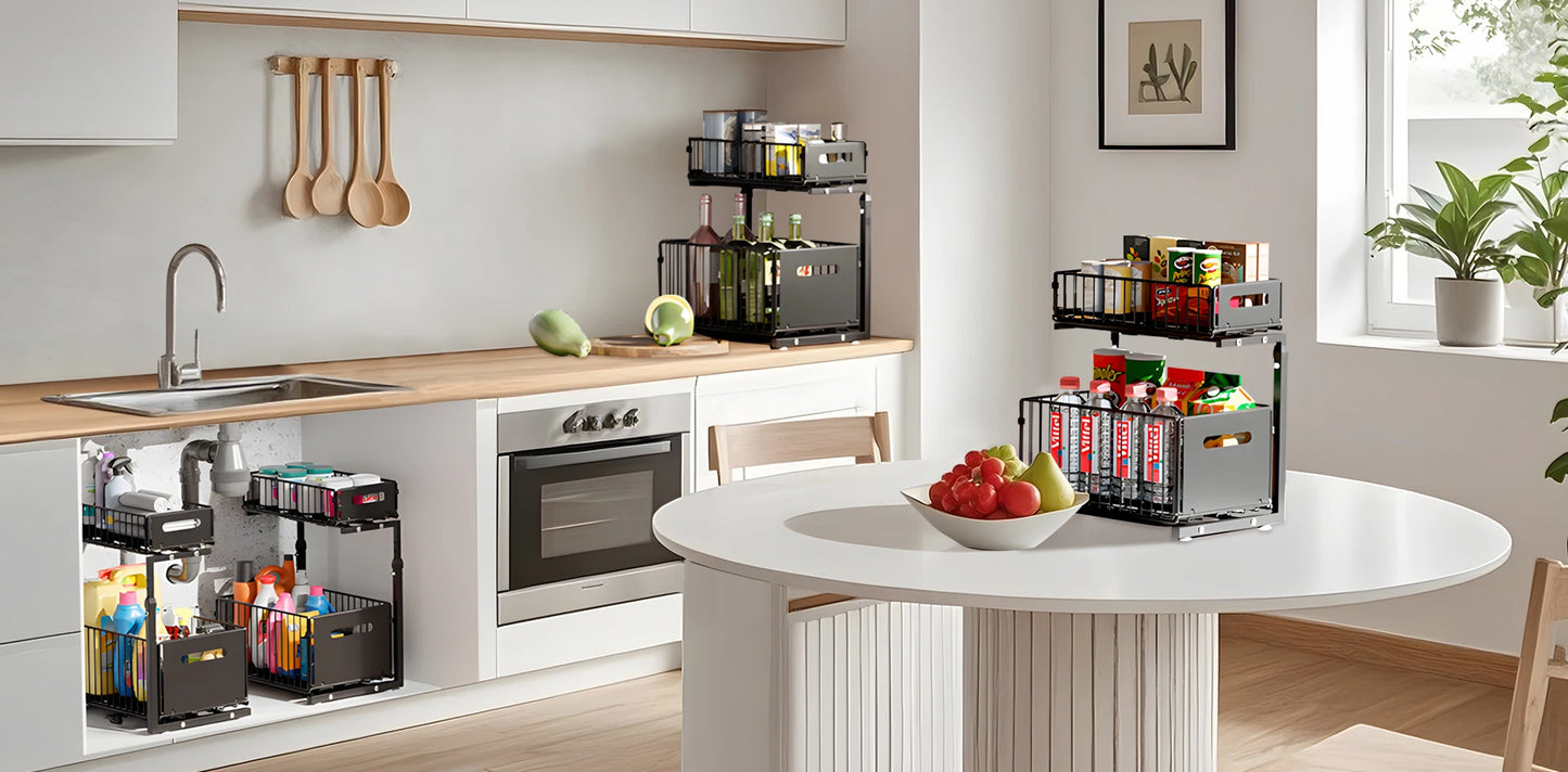 Undersink Pull-Out Organizer Cabinet (2 Tiers) - Maximize Space, Minimize Mess