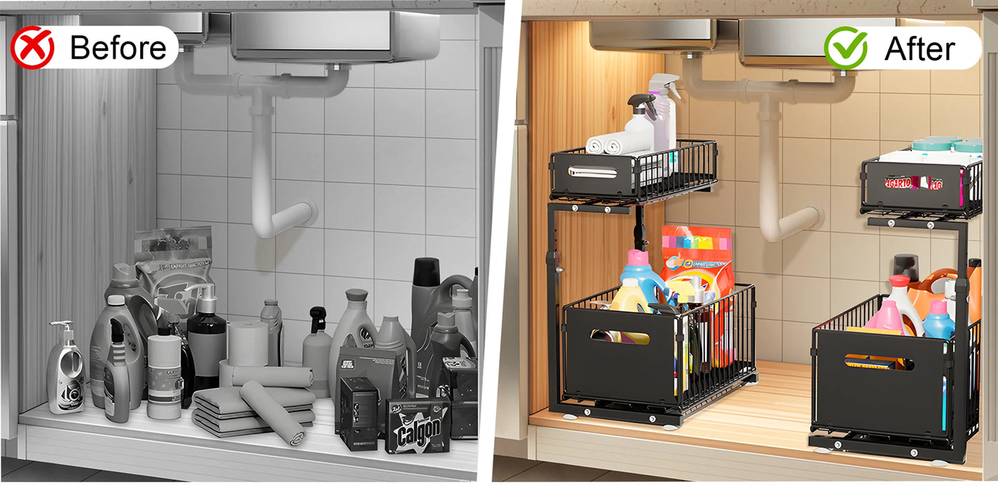 Undersink Pull-Out Organizer Cabinet (2 Tiers) - Maximize Space, Minimize Mess