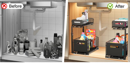 Undersink Pull-Out Organizer Cabinet (2 Tiers) - Maximize Space, Minimize Mess