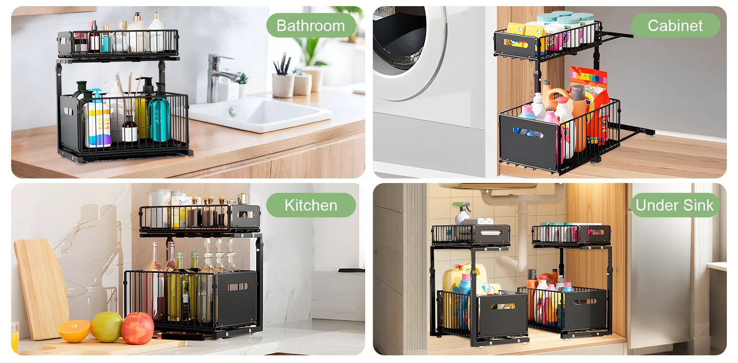 Undersink Pull-Out Organizer Cabinet (2 Tiers) - Maximize Space, Minimize Mess